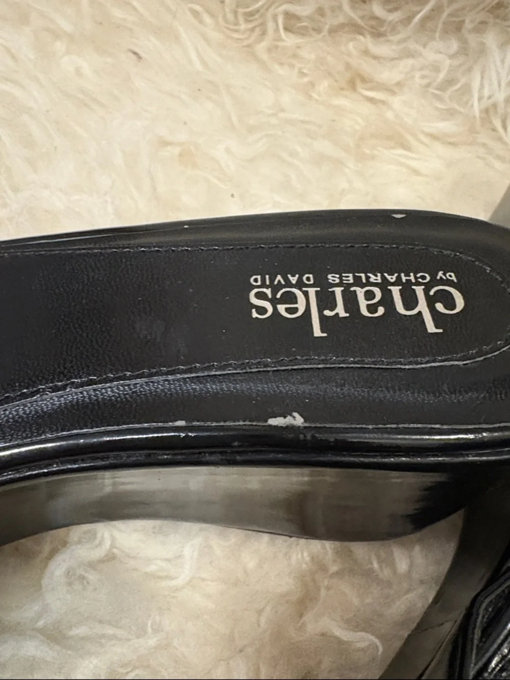 Charles by Charles David Black Patent Platform Slide Sandals 9